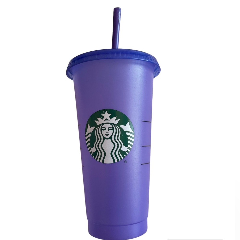 STARBUCKS UV Color Changing Reusable Cup w/Straw Purple 24 oz.